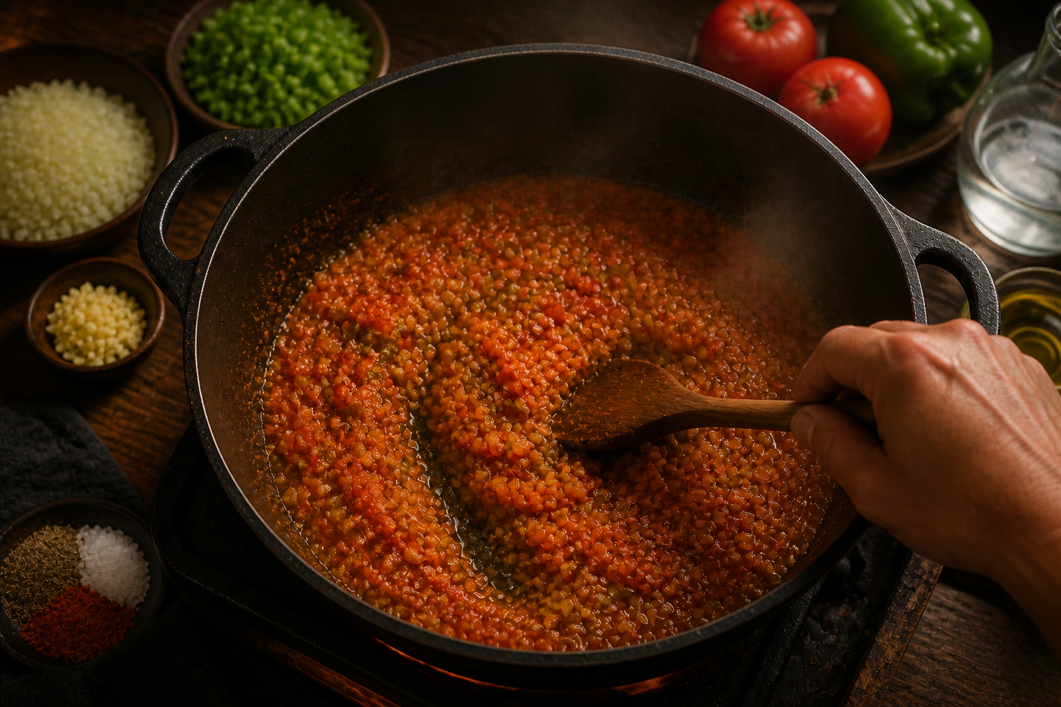 Espesar la salsa para preparar Indio Viejo Nicaragüense: receta tradicional de Nicaragua