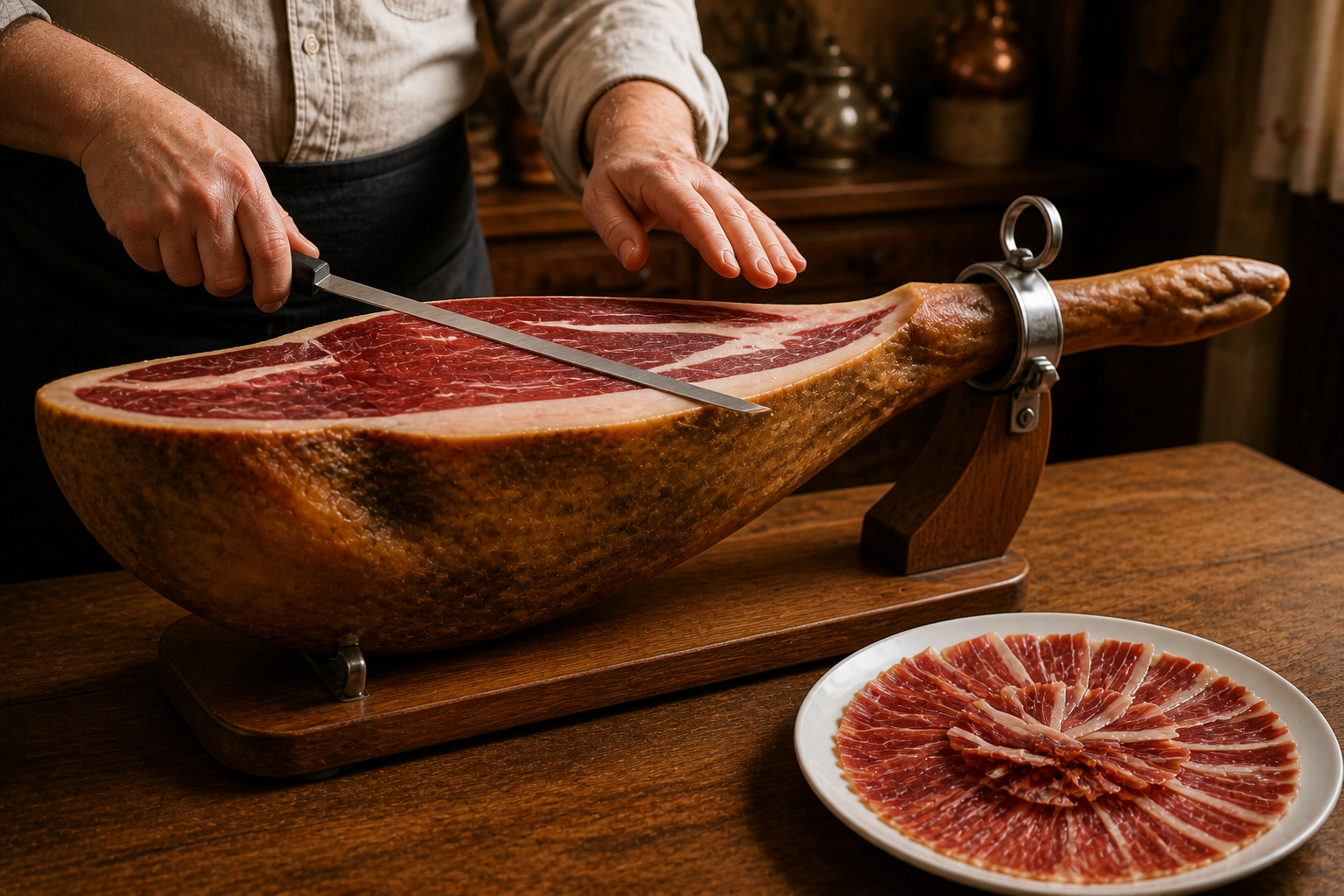 Cortar con seguridad para preparar Jamon Iberico: la auténtica receta de España