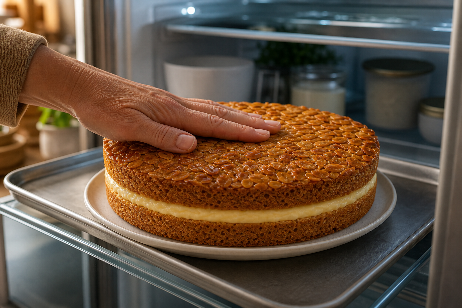 Refrigerar el pastel para preparar The Best German Bienenstich Cake