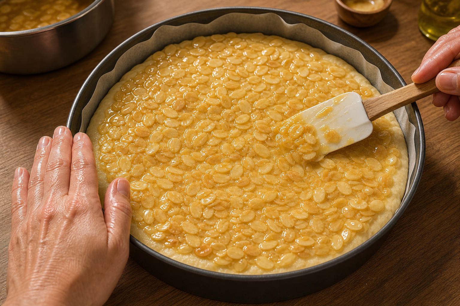 Formar el pastel para preparar The Best German Bienenstich Cake