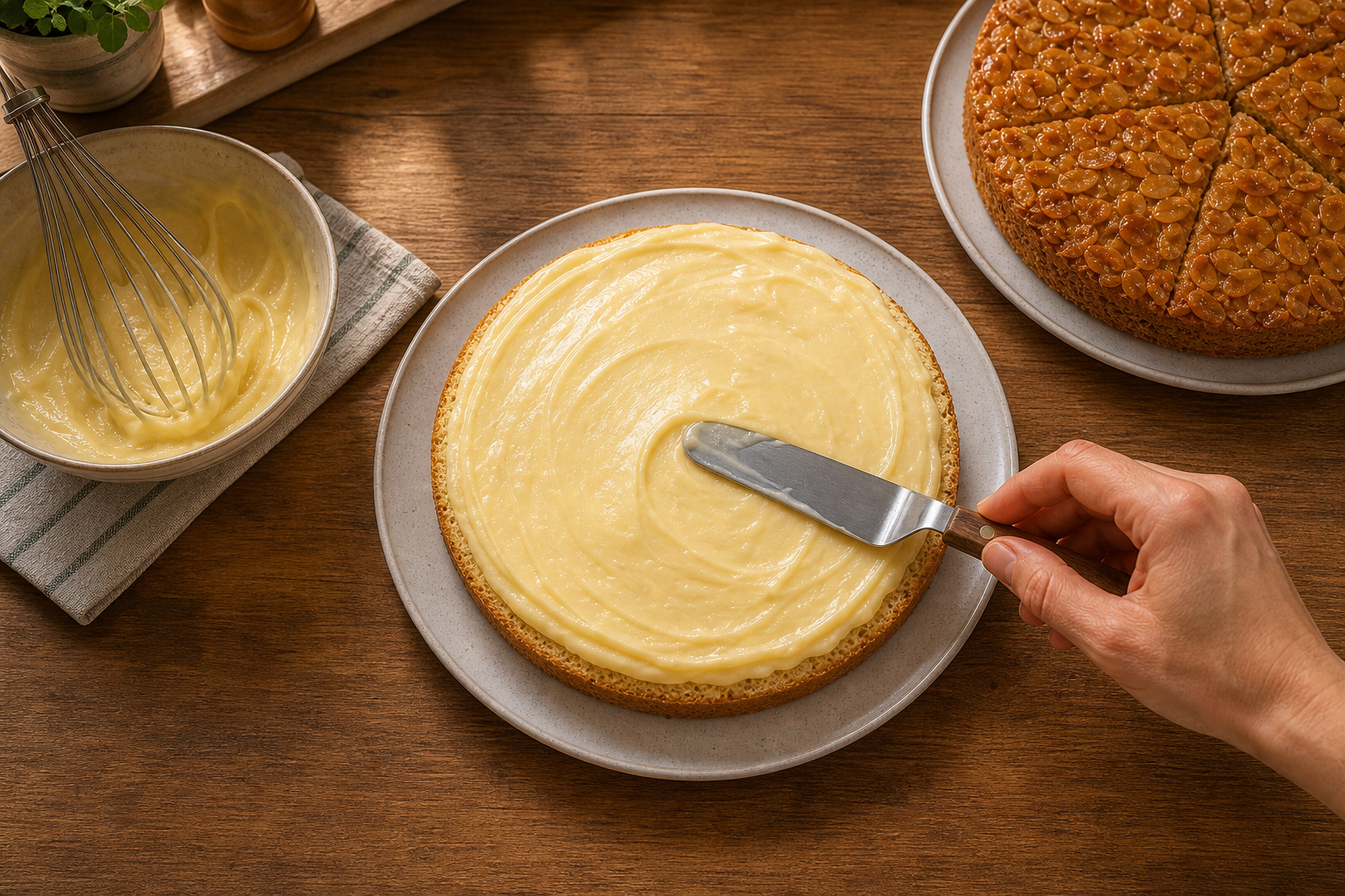 Rellenar la base para preparar The Best German Bienenstich Cake