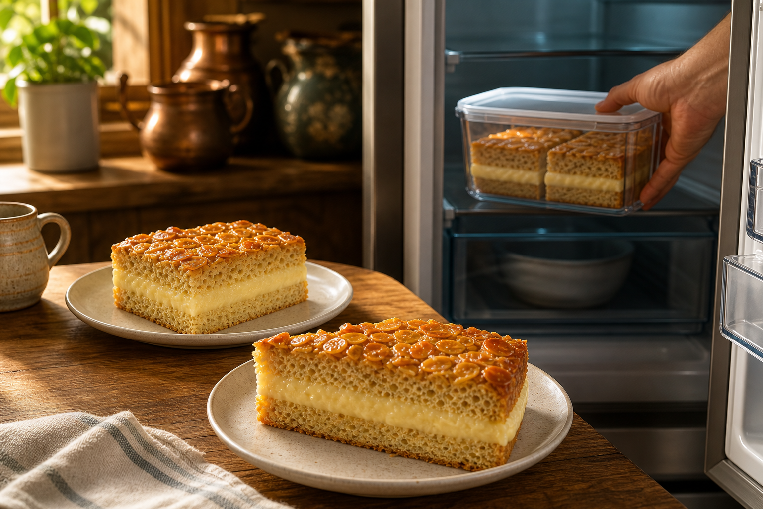Conservar las sobras para preparar The Best German Bienenstich Cake