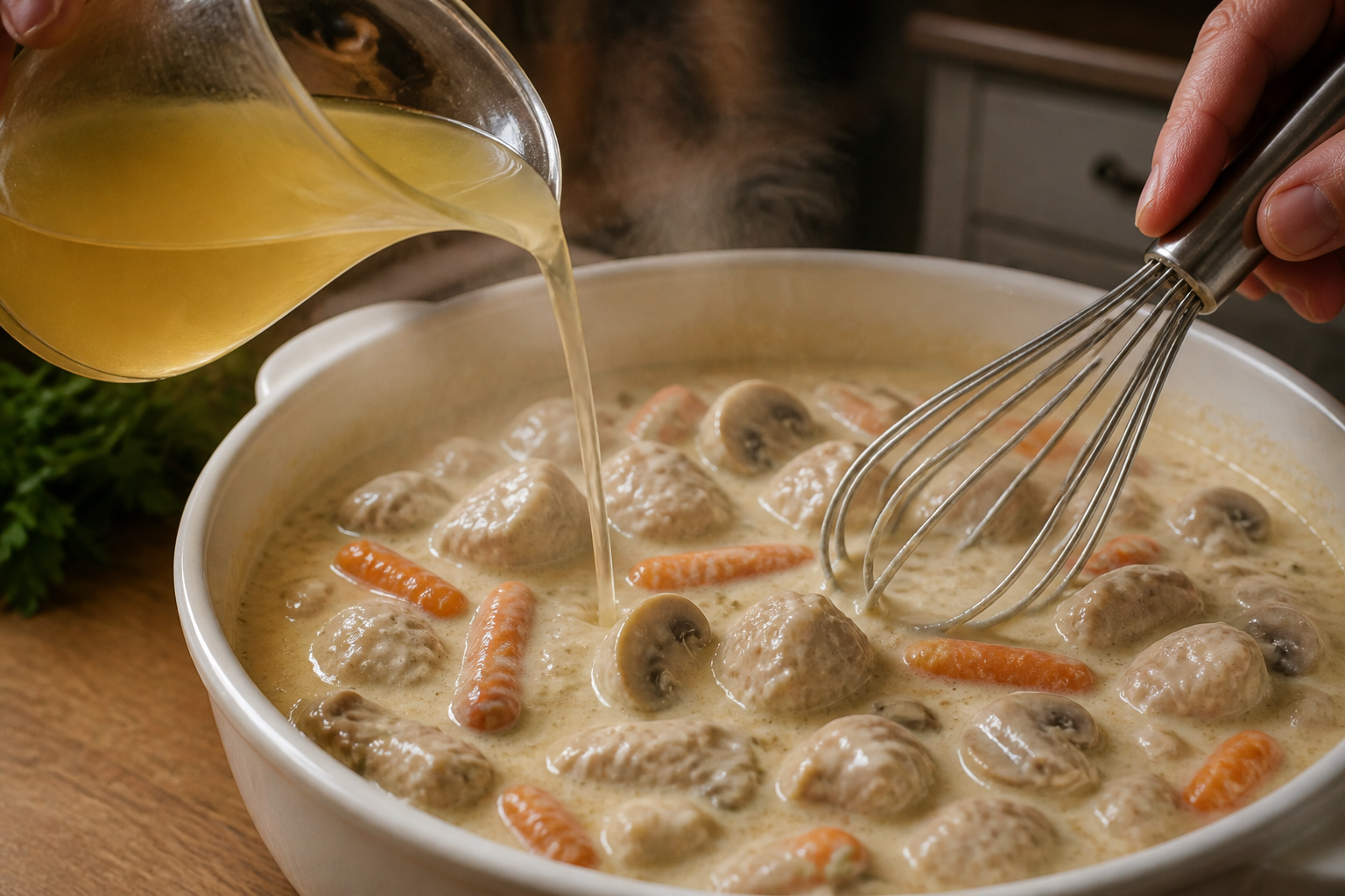 Espesar la salsa para preparar La mejor receta de Blanquette De Veau al estilo de Francia