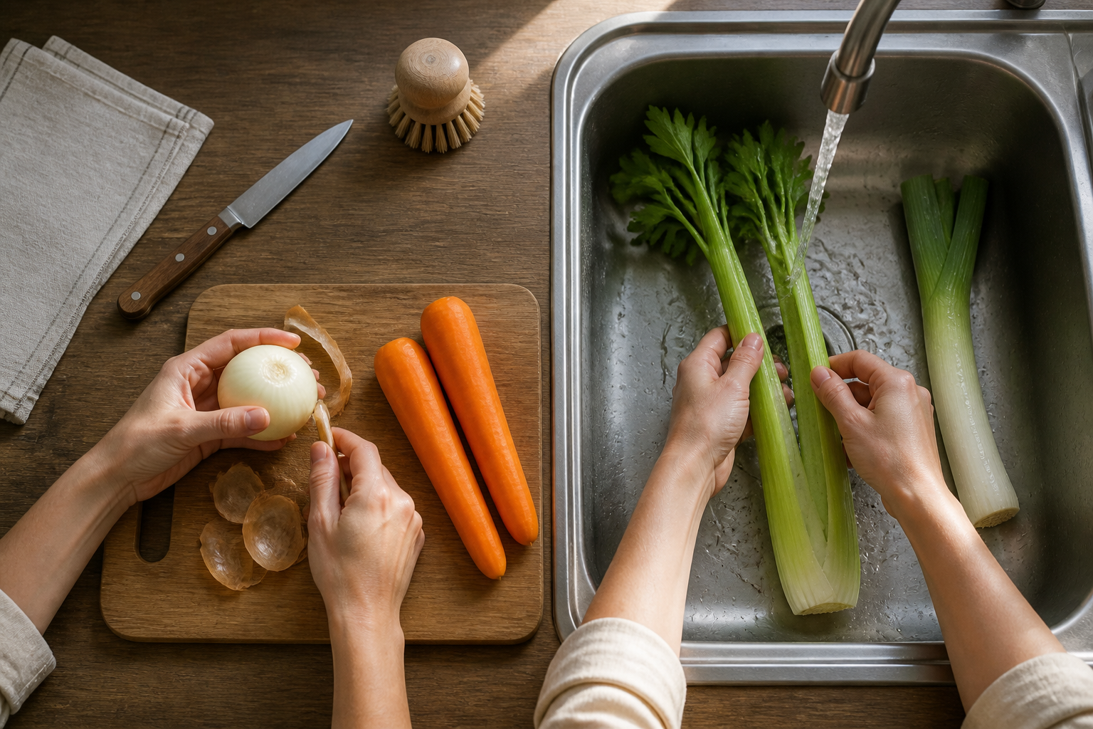 Preparar las verduras para preparar La mejor receta de Blanquette De Veau al estilo de Francia