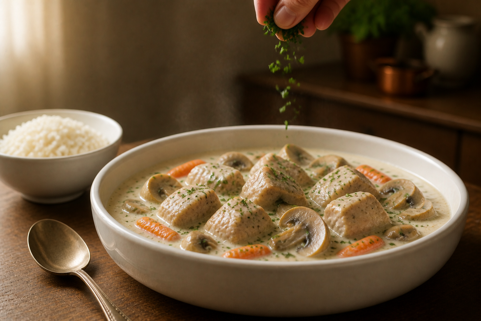 Servir la blanquette para preparar La mejor receta de Blanquette De Veau al estilo de Francia