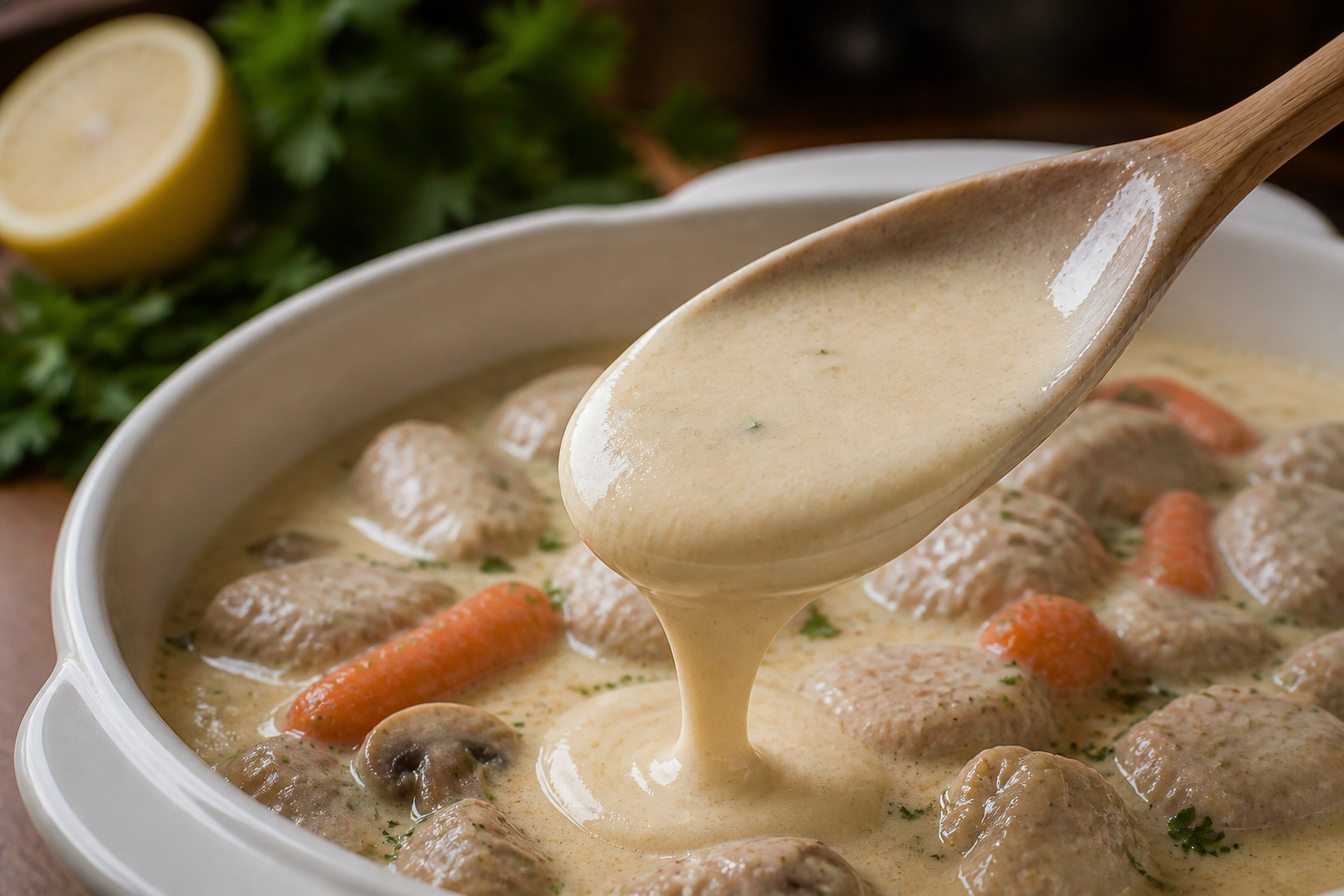 Controlar la textura para preparar La mejor receta de Blanquette De Veau al estilo de Francia