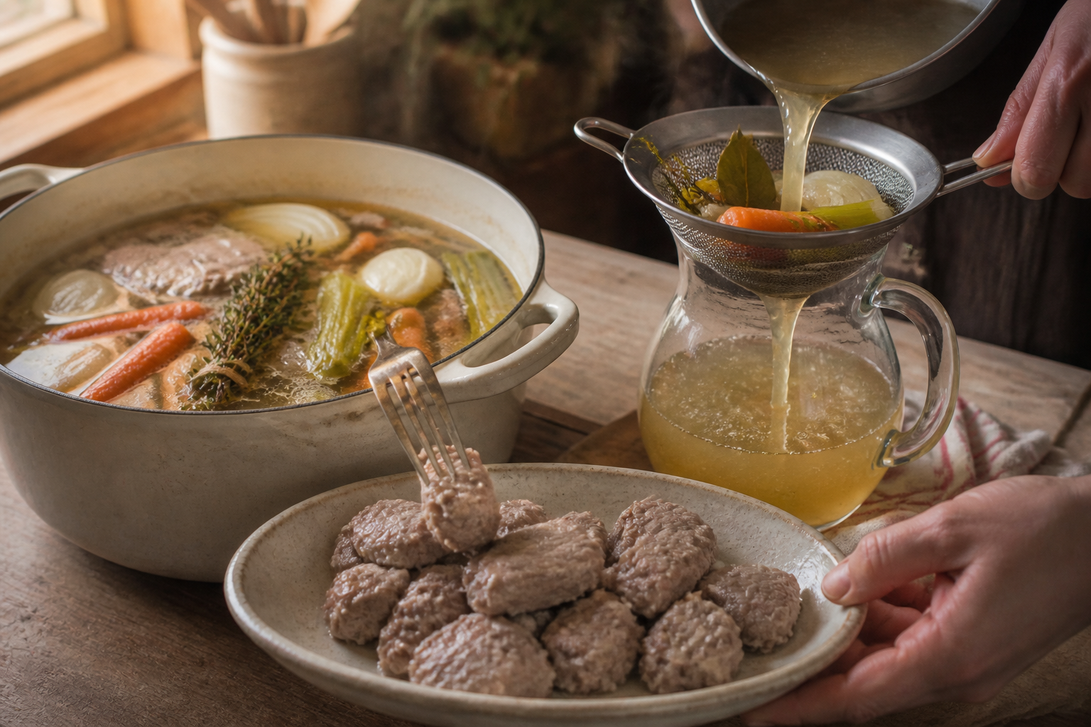 Colar el caldo para preparar La mejor receta de Blanquette De Veau al estilo de Francia