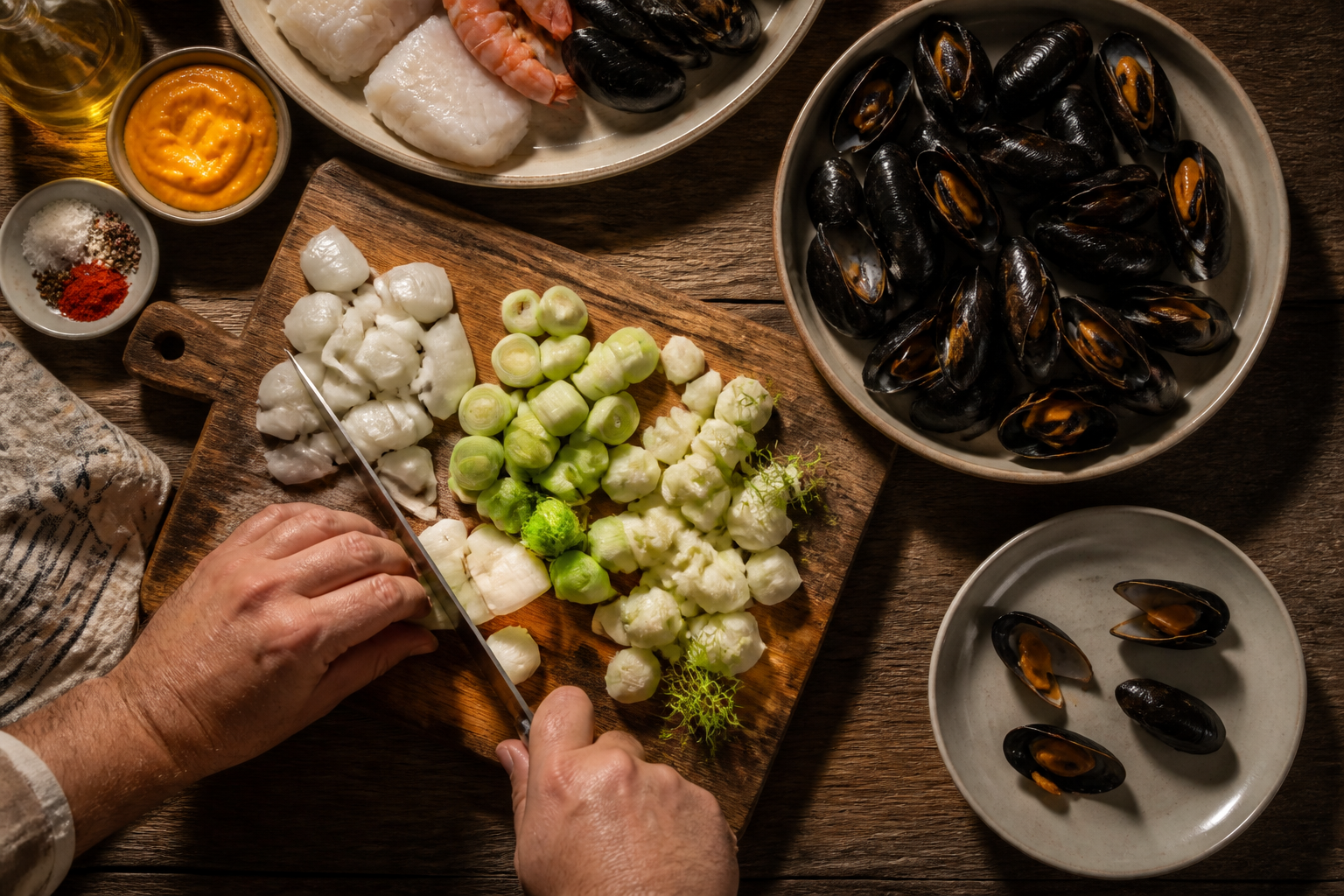 Preparar los ingredientes para preparar La mejor receta de Bouillabaisse al estilo de Francia