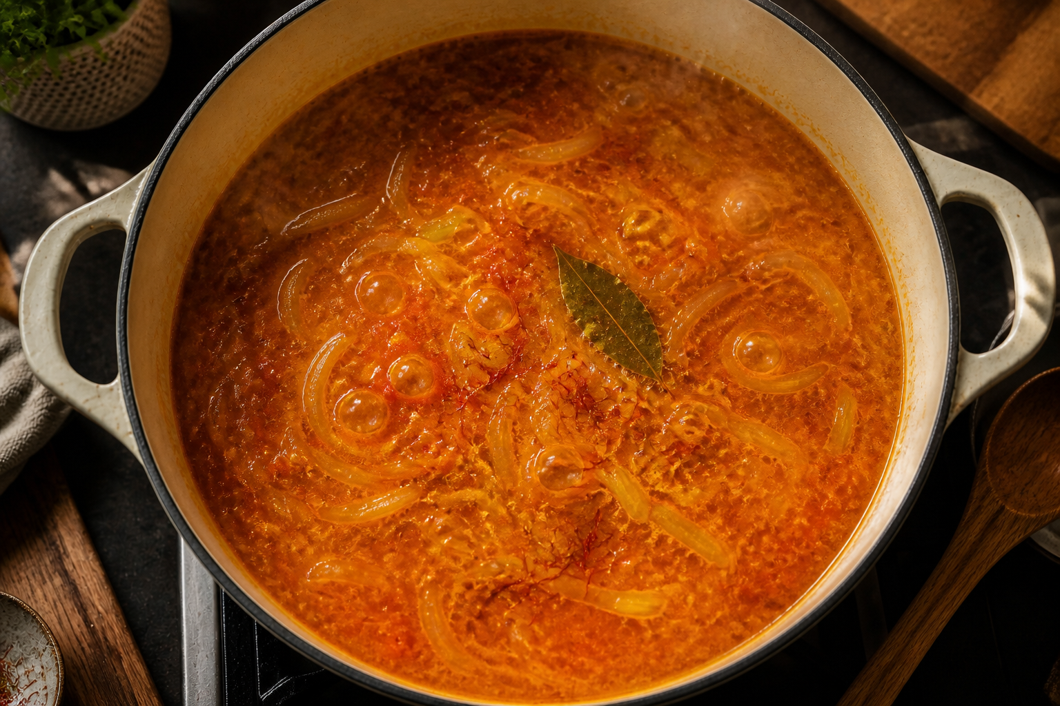 Cocer el caldo para preparar La mejor receta de Bouillabaisse al estilo de Francia