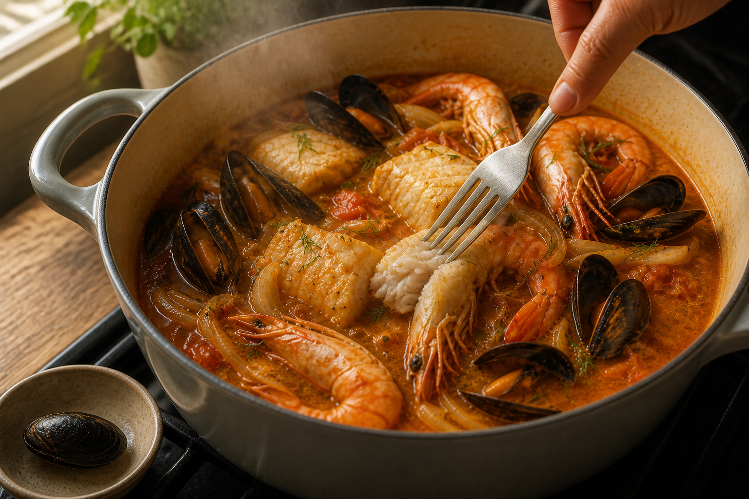 Comprobar el punto para preparar La mejor receta de Bouillabaisse al estilo de Francia