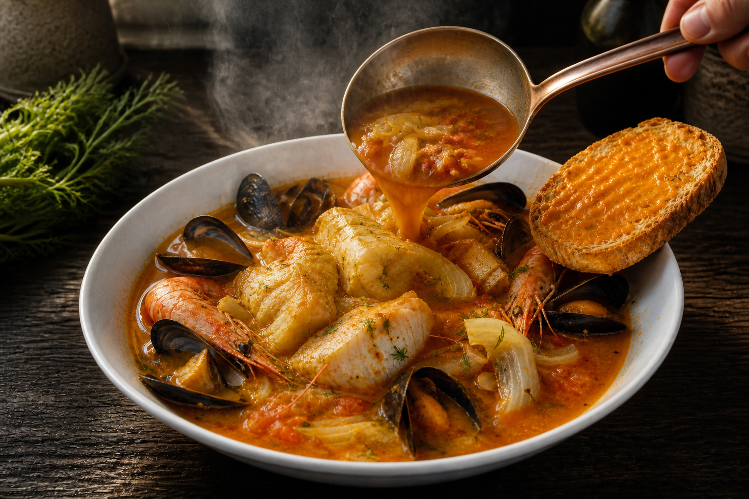 Montar los platos para preparar La mejor receta de Bouillabaisse al estilo de Francia