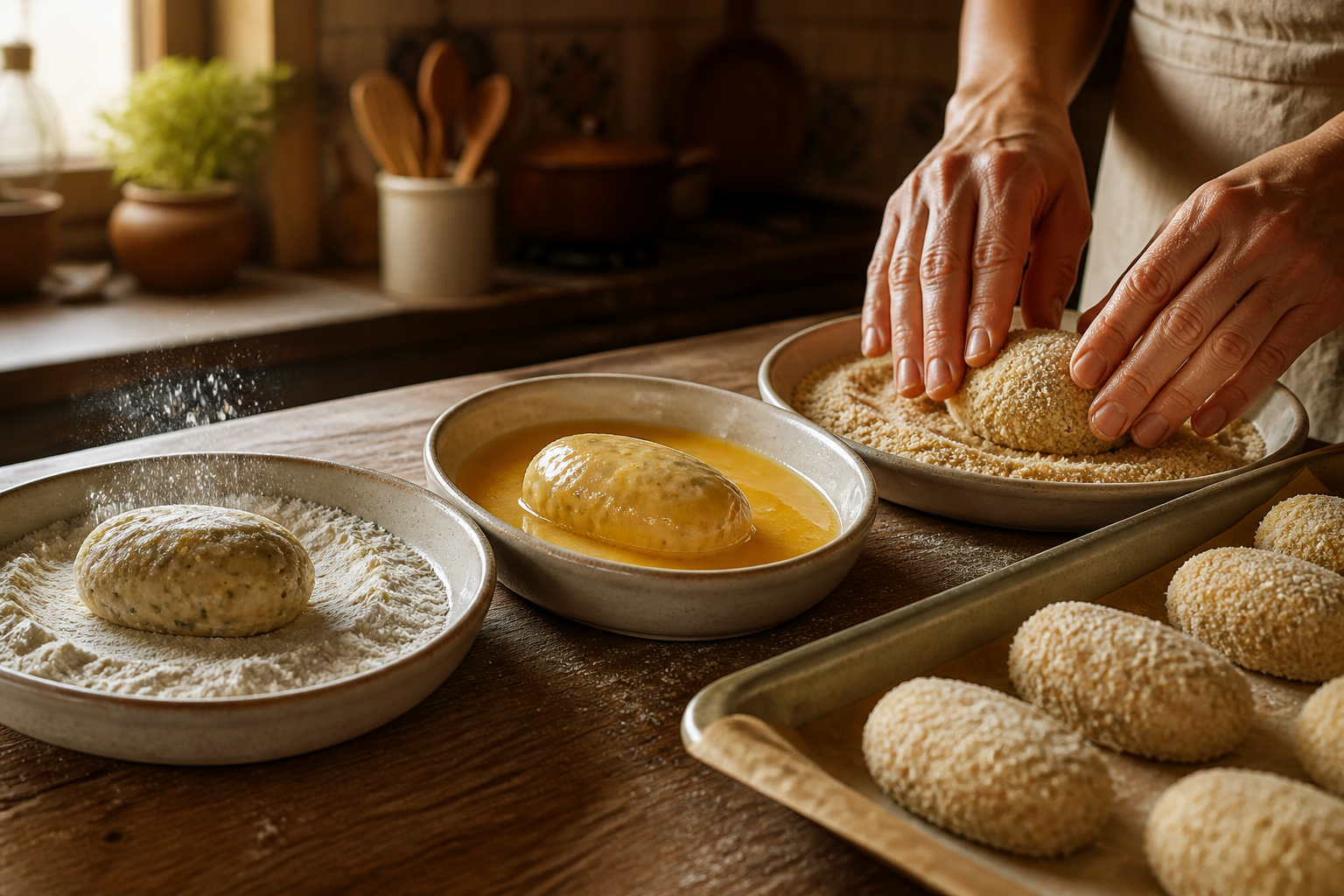 Empanar cada pieza para preparar La mejor receta de Marisa Sánchez al estilo de España