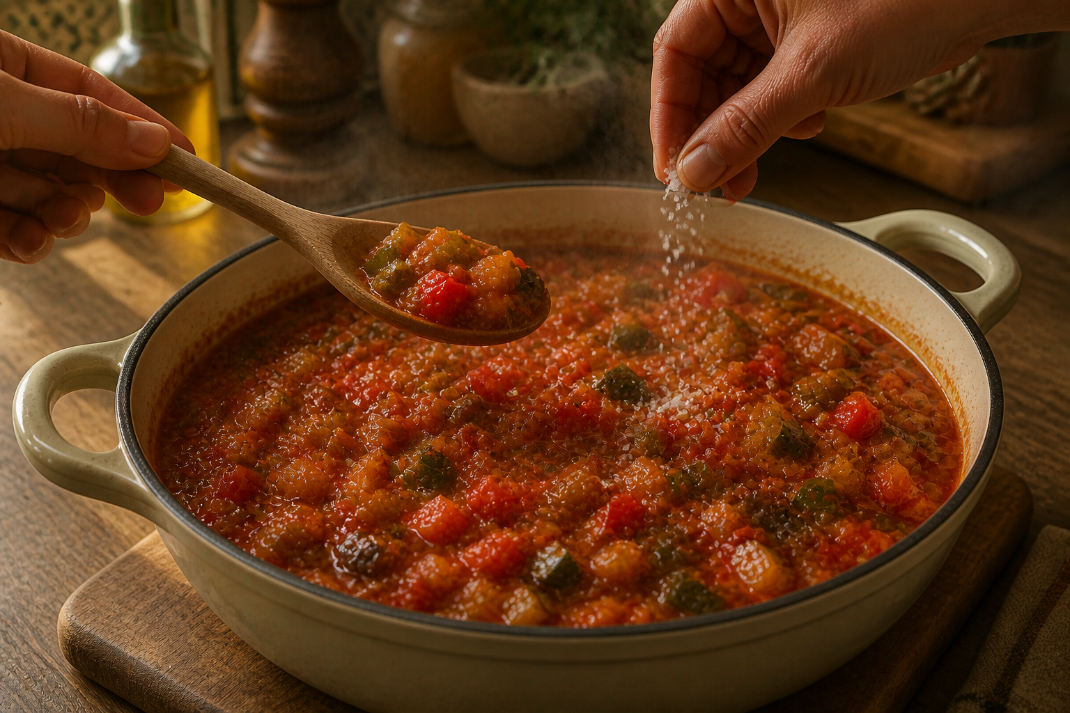 Reposar el guiso para preparar La mejor receta de Pisto al estilo de España