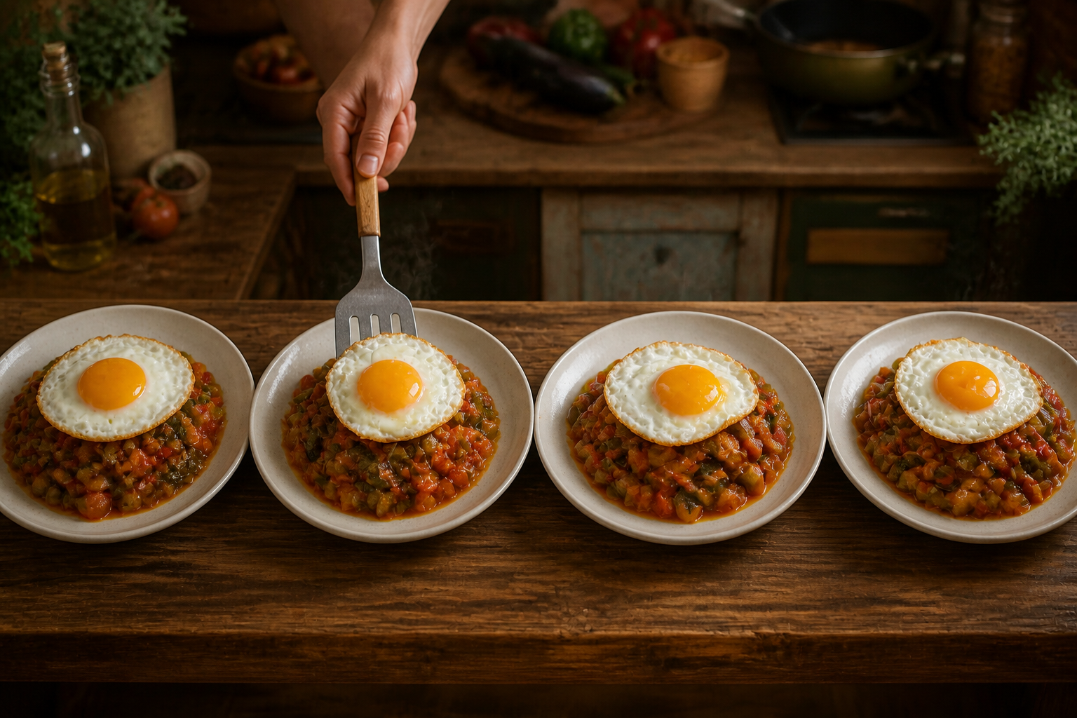 Emplatar y servir para preparar La mejor receta de Pisto al estilo de España