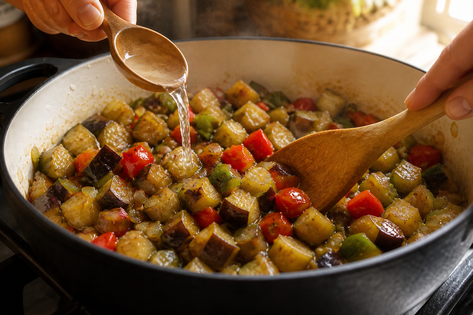Cocinar la berenjena para preparar La mejor receta de Pisto al estilo de España