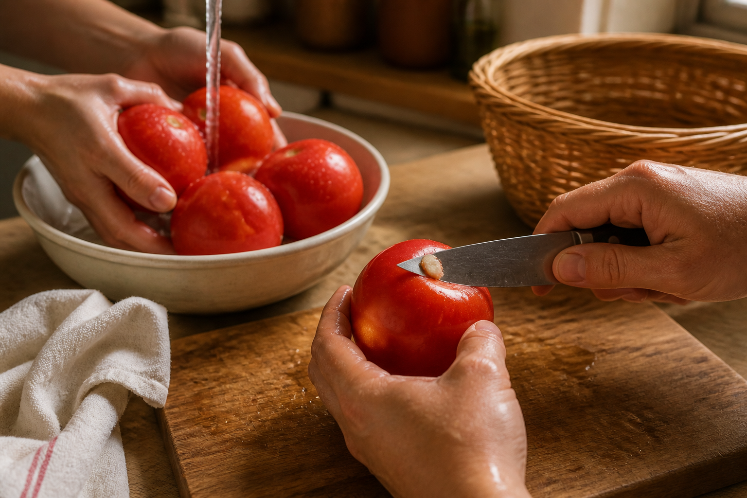 Preparar los tomates para preparar La mejor receta de Salmorejo al estilo de España