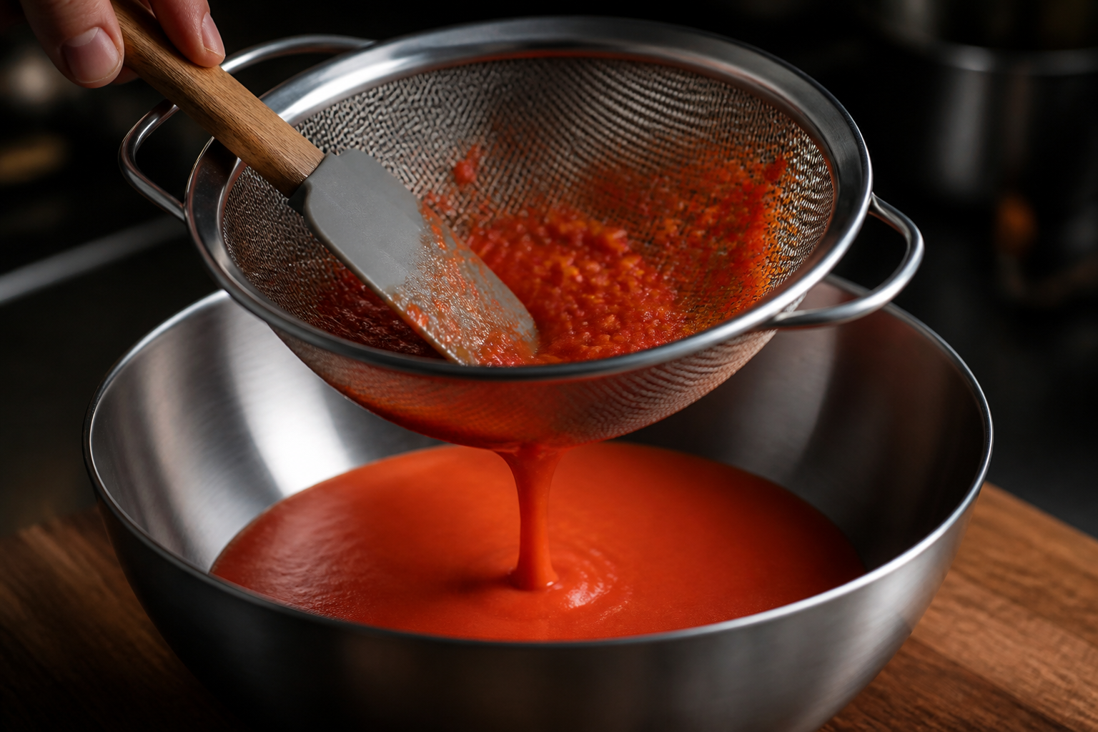 Colar la crema para preparar La mejor receta de Salmorejo al estilo de España