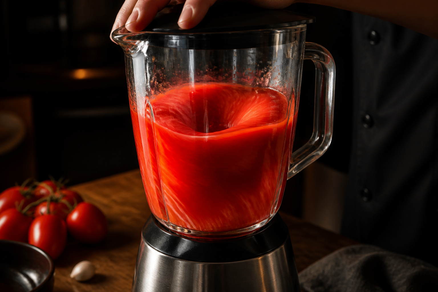 Triturar la base para preparar La mejor receta de Salmorejo al estilo de España