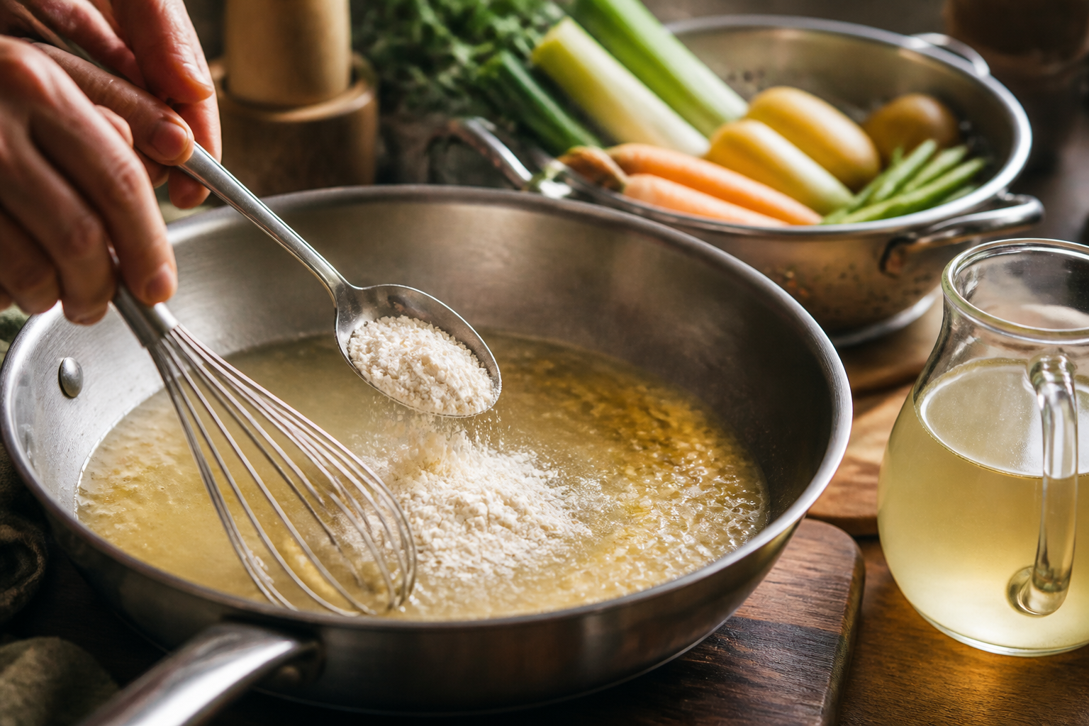 Preparar la salsa para preparar Menestra de verduras en texturas: la auténtica receta de España