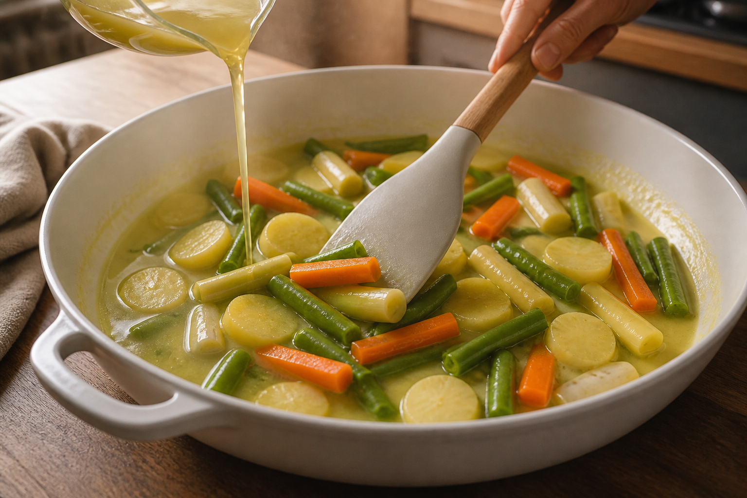 Ligar las verduras para preparar Menestra de verduras en texturas: la auténtica receta de España