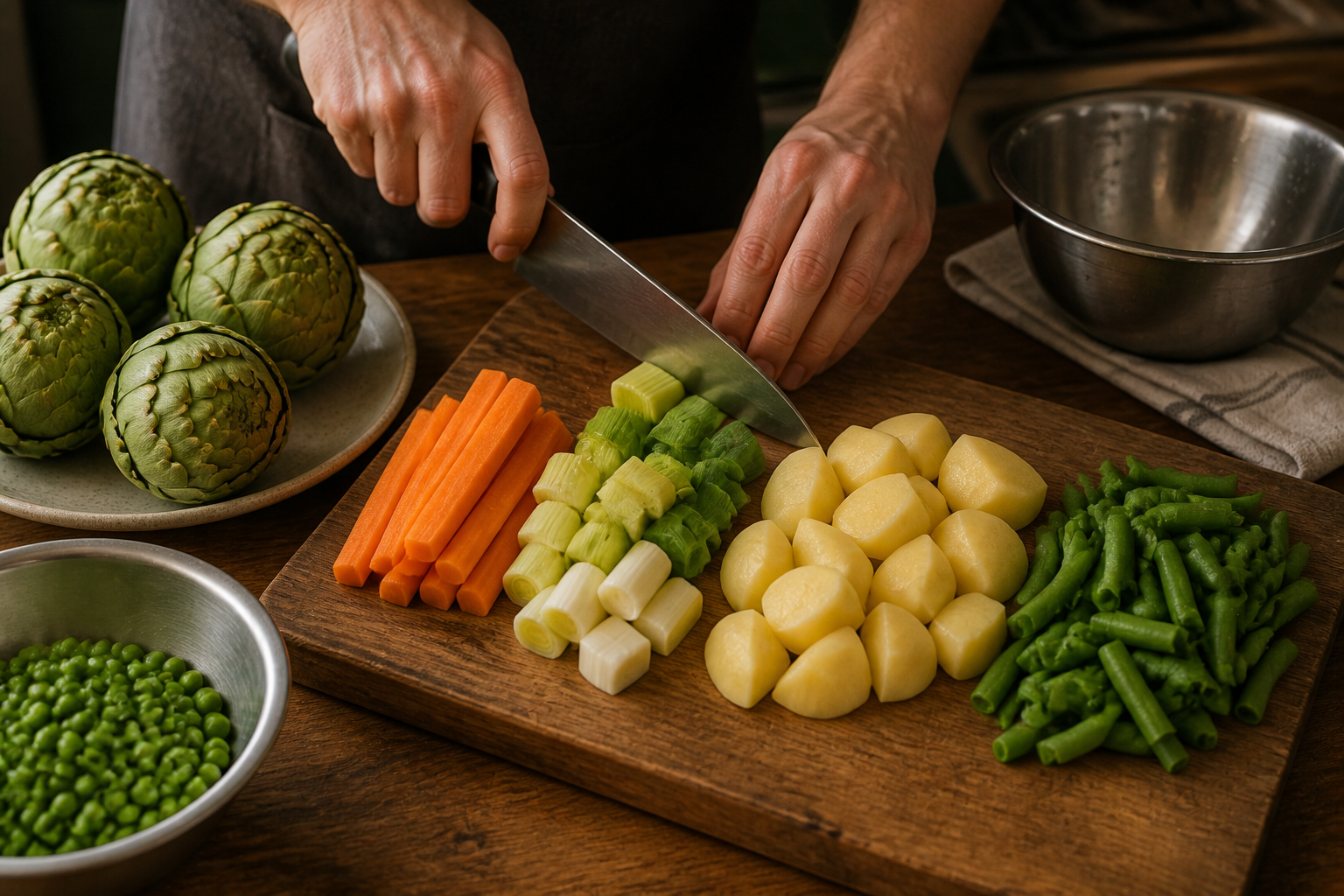 Preparar las verduras para preparar Menestra de verduras en texturas: la auténtica receta de España