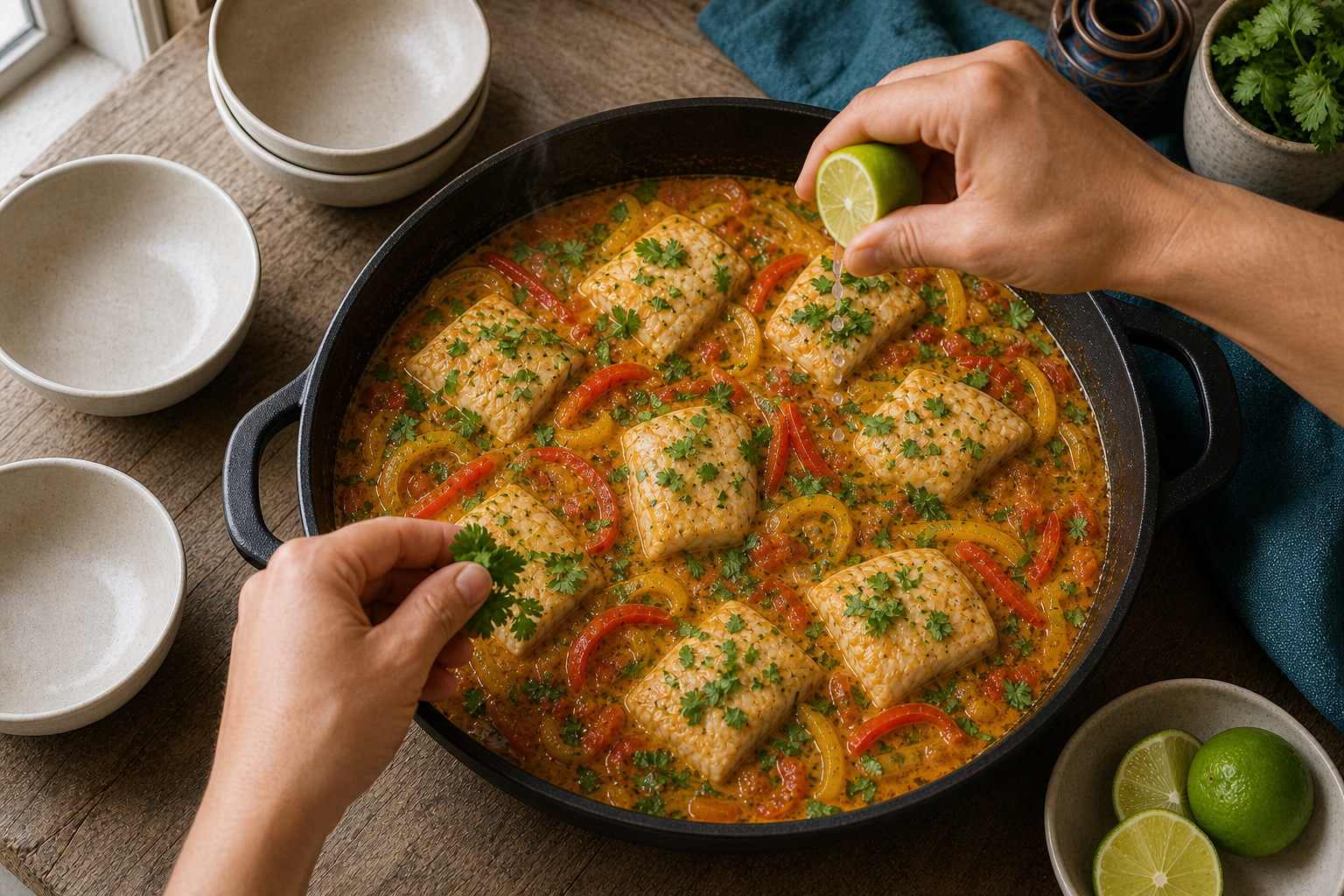 Terminar con lima para preparar Moqueca de pescado brasileña: receta bahiana paso a paso