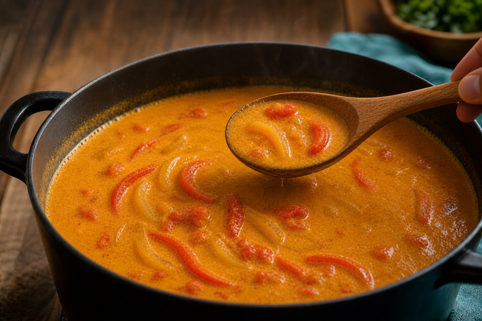 Formar el caldo para preparar Moqueca de pescado brasileña: receta bahiana paso a paso