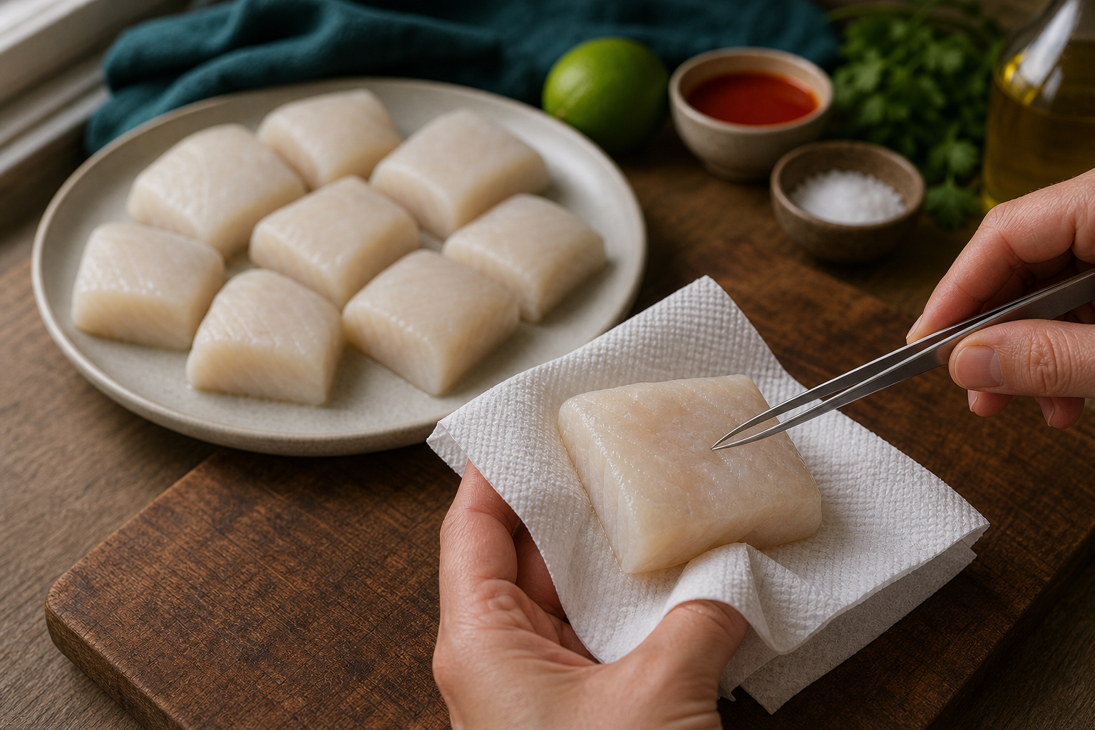 Preparar y sazonar el pescado para preparar Moqueca de pescado brasileña: receta bahiana paso a paso