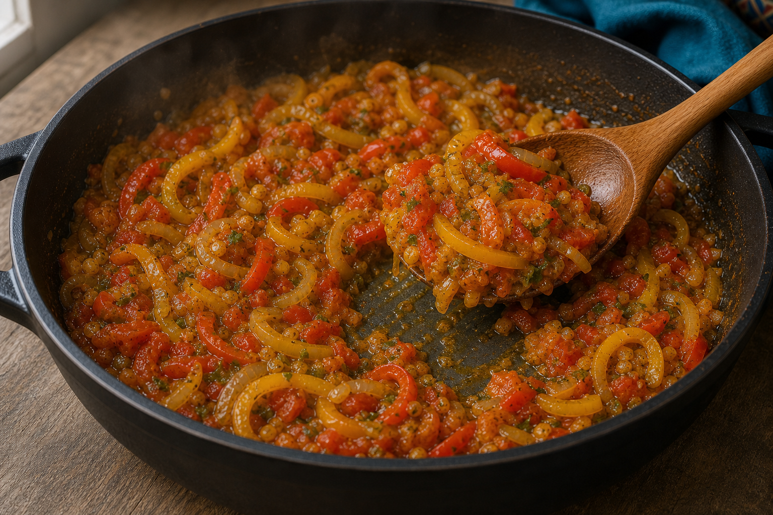 Añadir aromáticos y tomates para preparar Moqueca de pescado brasileña: receta bahiana paso a paso