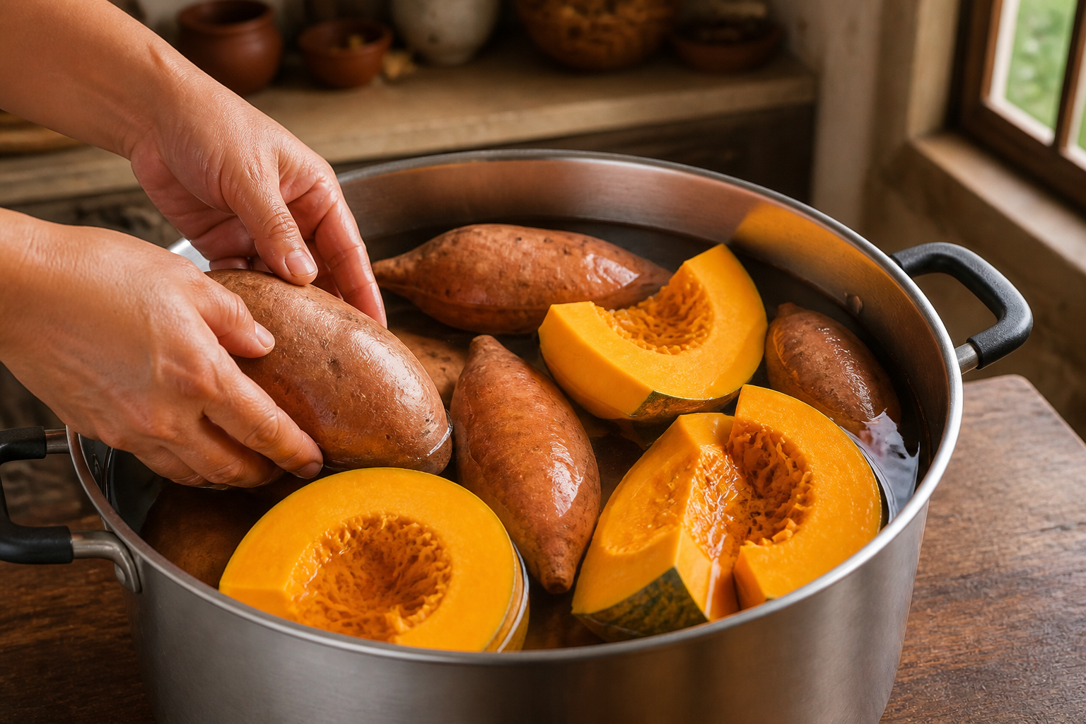 Cocer los vegetales para preparar Picarones Peruanos: la auténtica receta de Perú