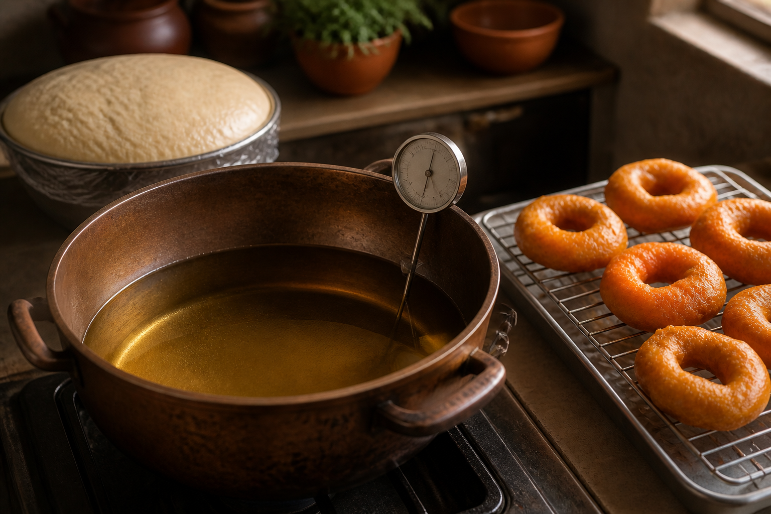 Calentar el aceite para preparar Picarones Peruanos: la auténtica receta de Perú