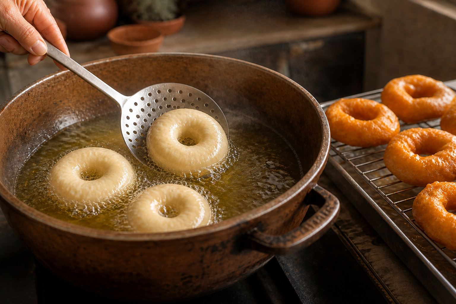 Freír los picarones para preparar Picarones Peruanos: la auténtica receta de Perú
