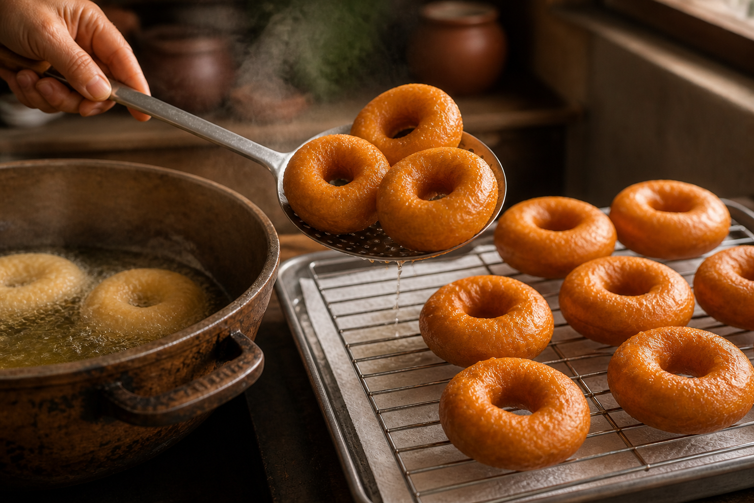 Escurrir el exceso para preparar Picarones Peruanos: la auténtica receta de Perú