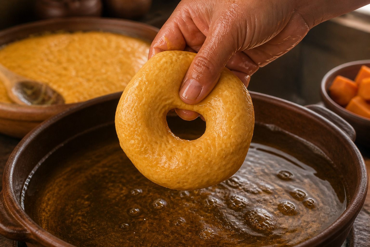 Formar los anillos para preparar Picarones Peruanos: la auténtica receta de Perú