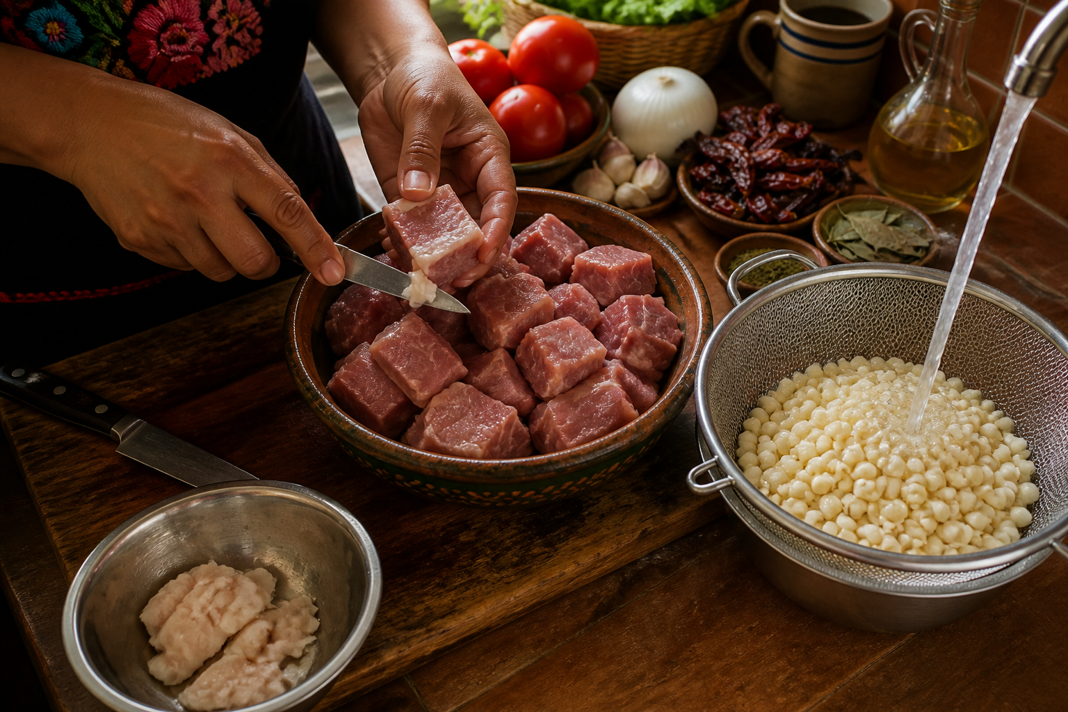 Preparar los ingredientes para preparar Pozole en Menos de una Hora - Receta Mexicana