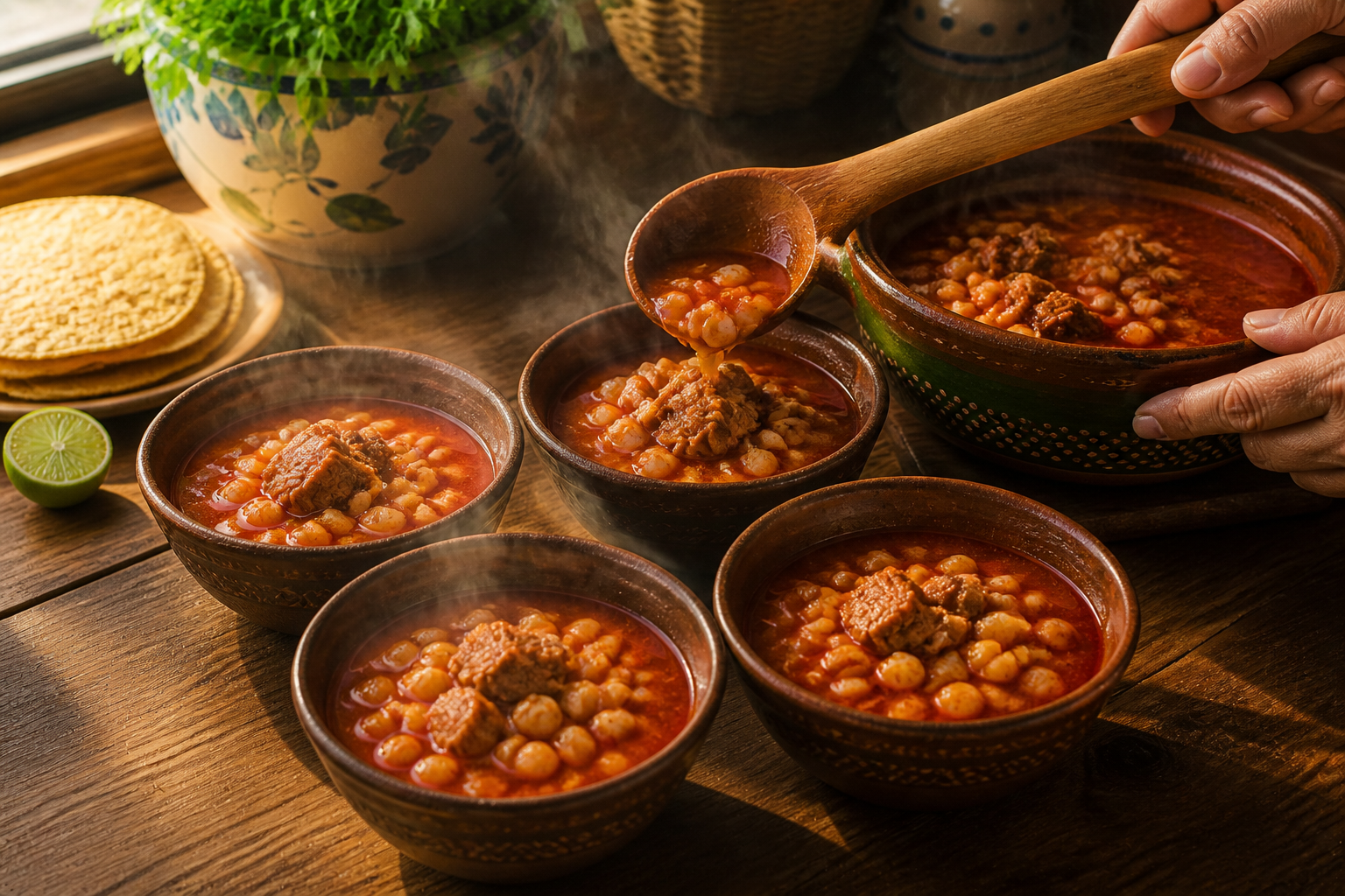 Servir el pozole para preparar Pozole en Menos de una Hora - Receta Mexicana