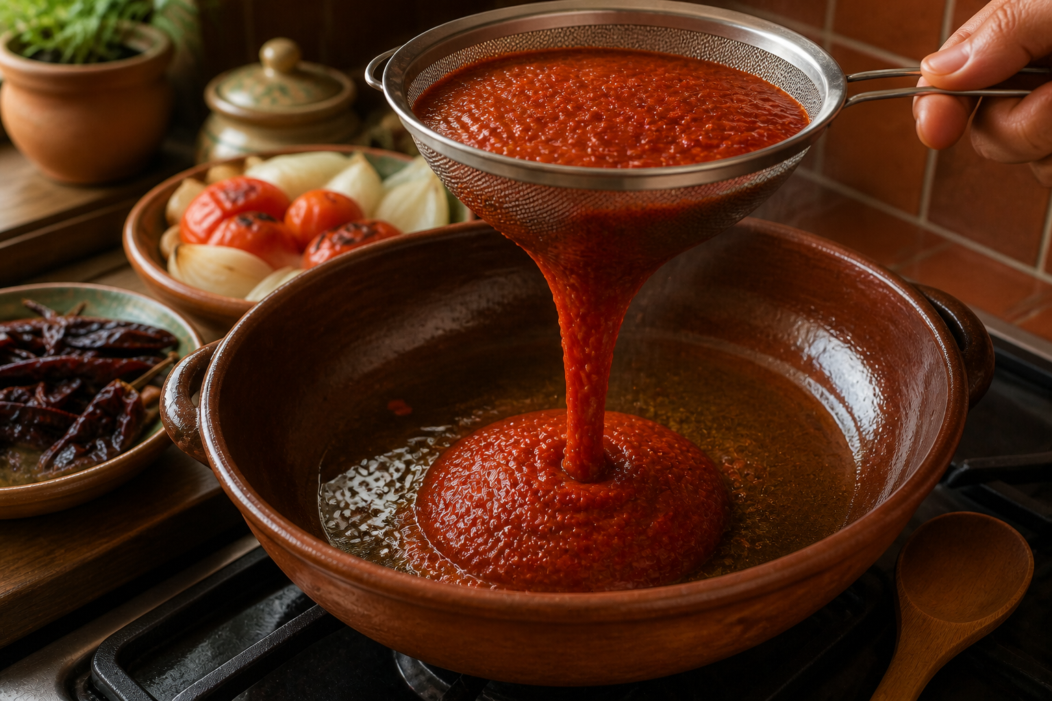 Colar la salsa para preparar Pozole en Menos de una Hora - Receta Mexicana