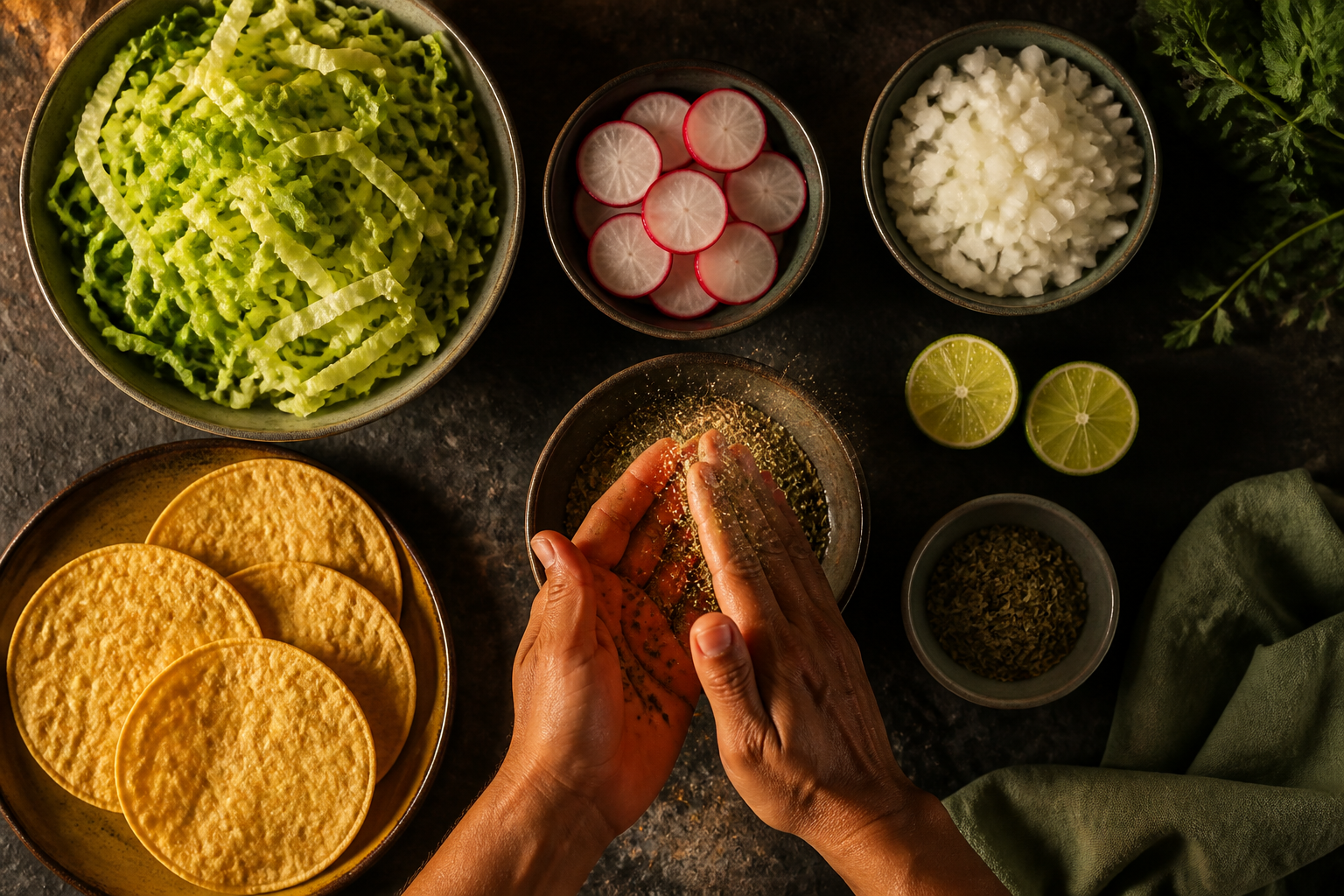 Organizar las guarniciones para preparar Pozole en Menos de una Hora - Receta Mexicana