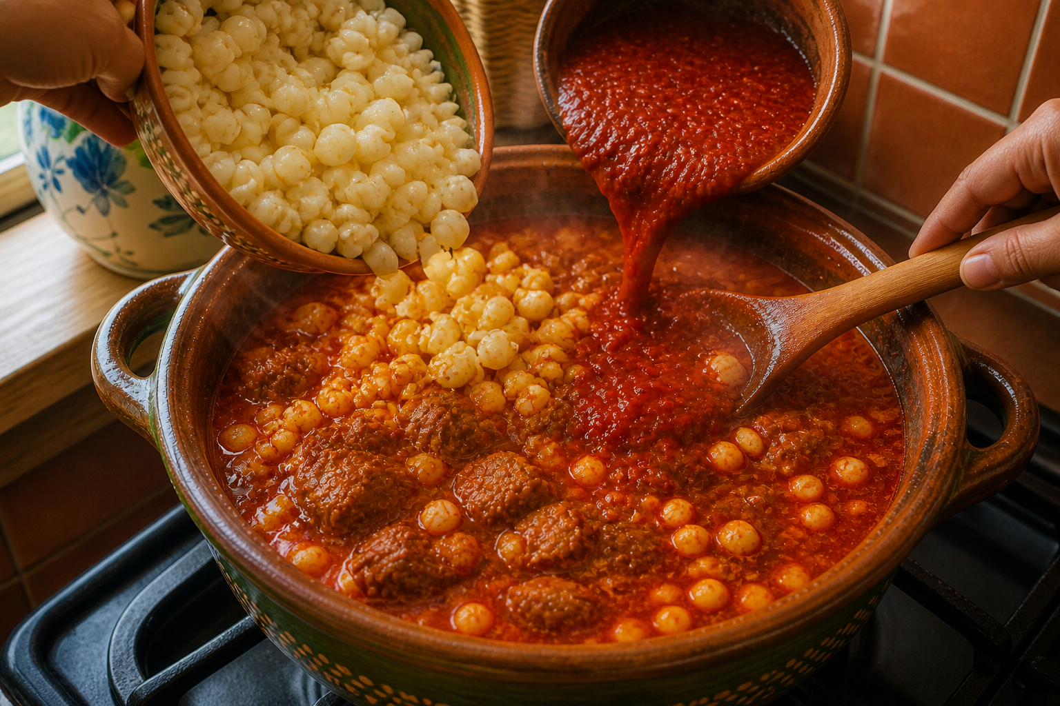 Integrar maíz y salsa para preparar Pozole en Menos de una Hora - Receta Mexicana