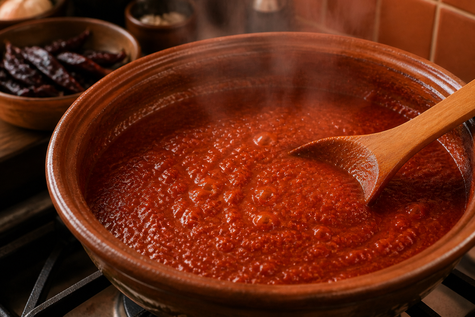 Freír la salsa roja para preparar Pozole en Menos de una Hora - Receta Mexicana