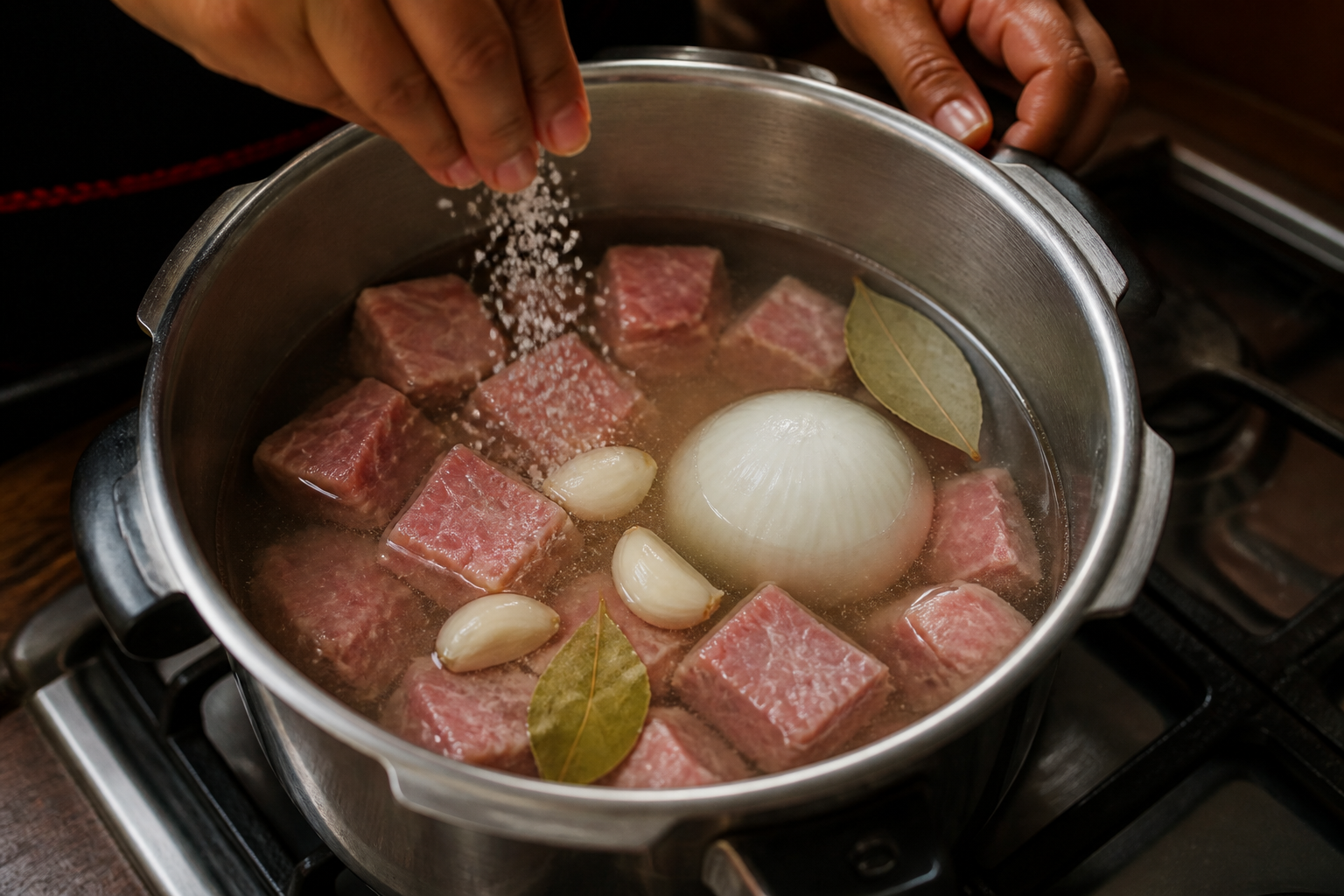 Cocer el cerdo para preparar Pozole en Menos de una Hora - Receta Mexicana