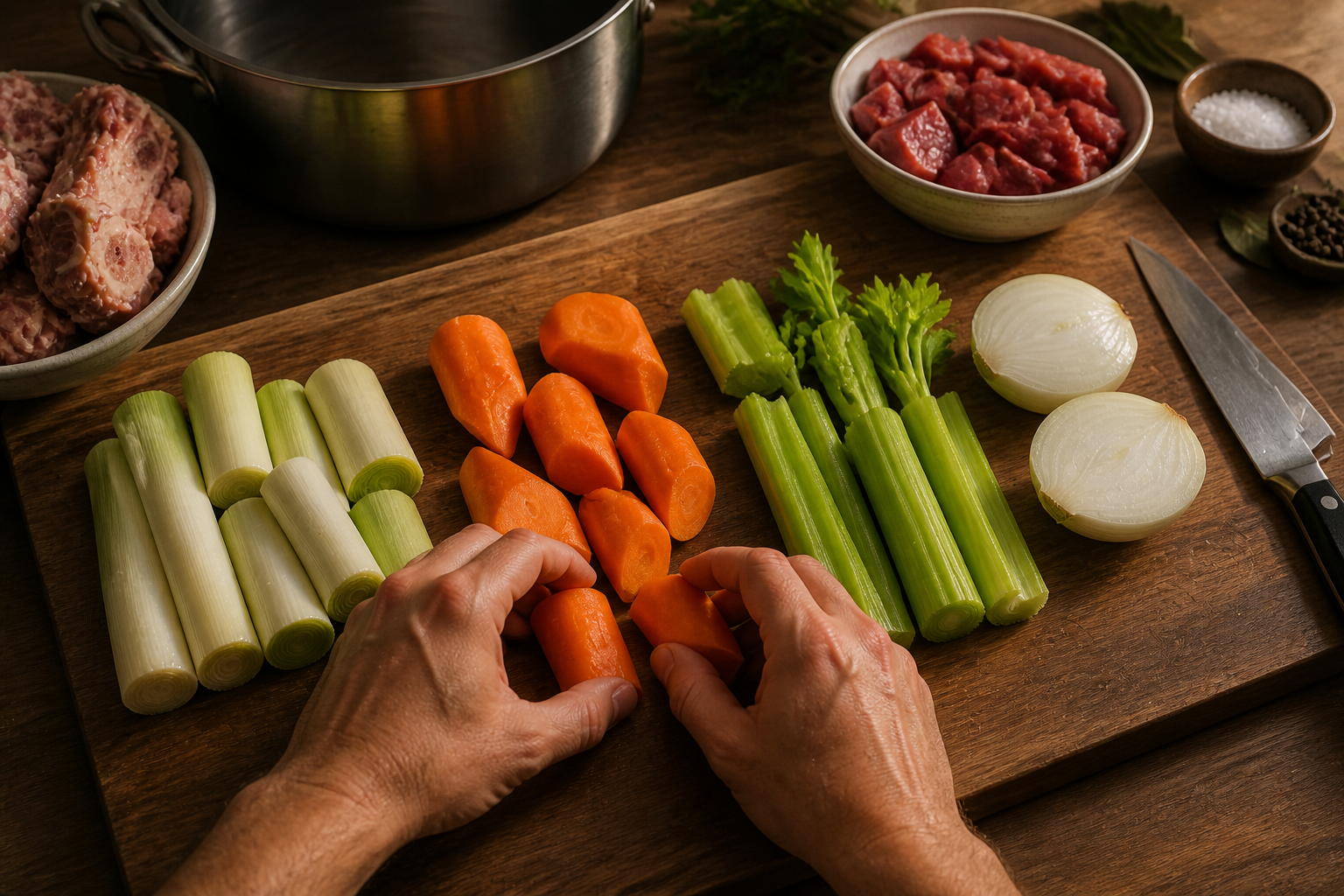 Preparar las verduras para preparar Prepara Bouillon, un clásico de Francia