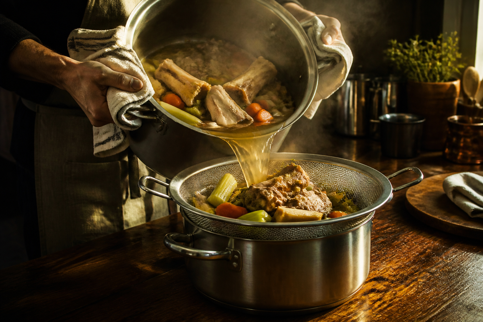 Reposar y colar para preparar Prepara Bouillon, un clásico de Francia