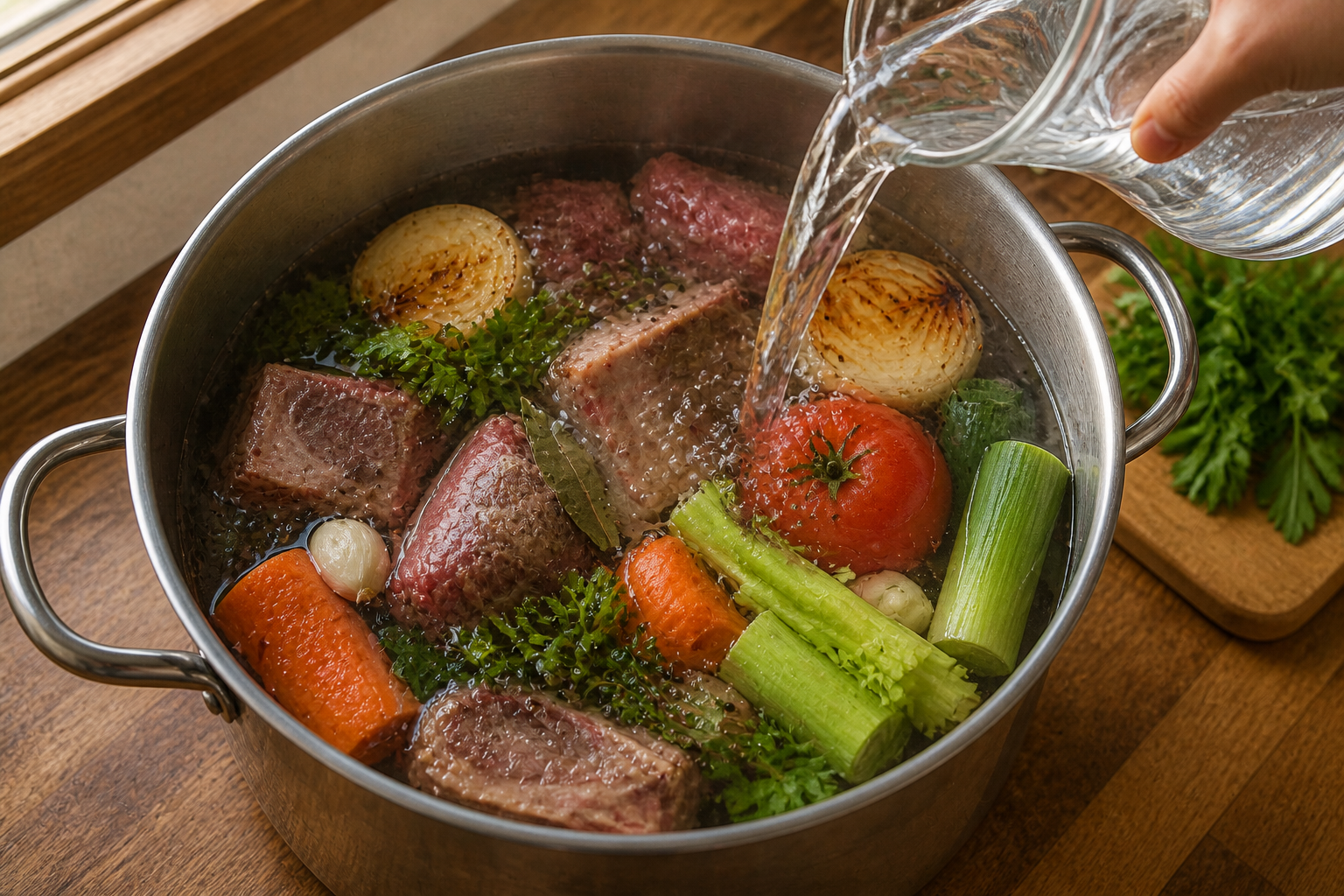 Reunir los ingredientes para preparar Prepara Bouillon, un clásico de Francia