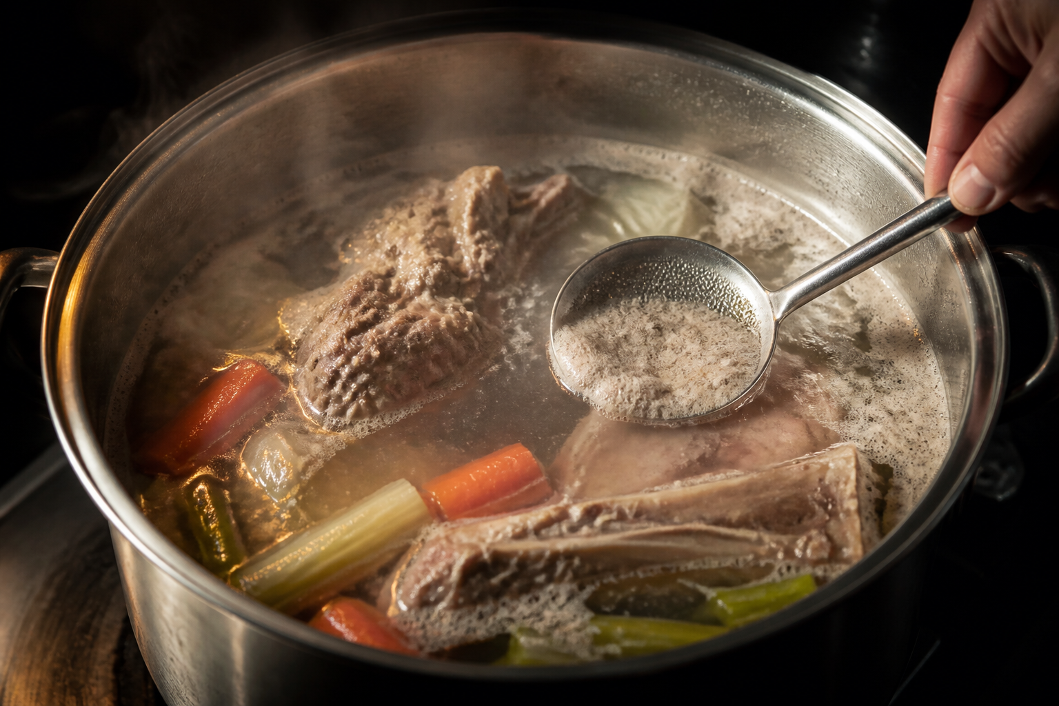 Retirar la espuma para preparar Prepara Bouillon, un clásico de Francia