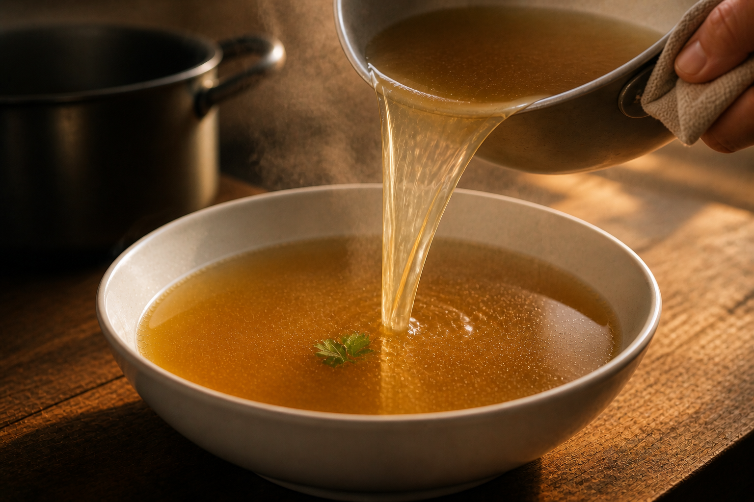 Servir el bouillon para preparar Prepara Bouillon, un clásico de Francia
