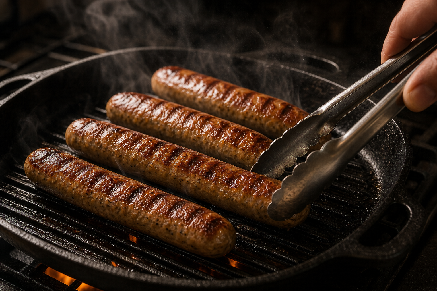 Dorar las bratwurst para preparar German Bratwurst with Beer-Braised Onions and Sauerkraut