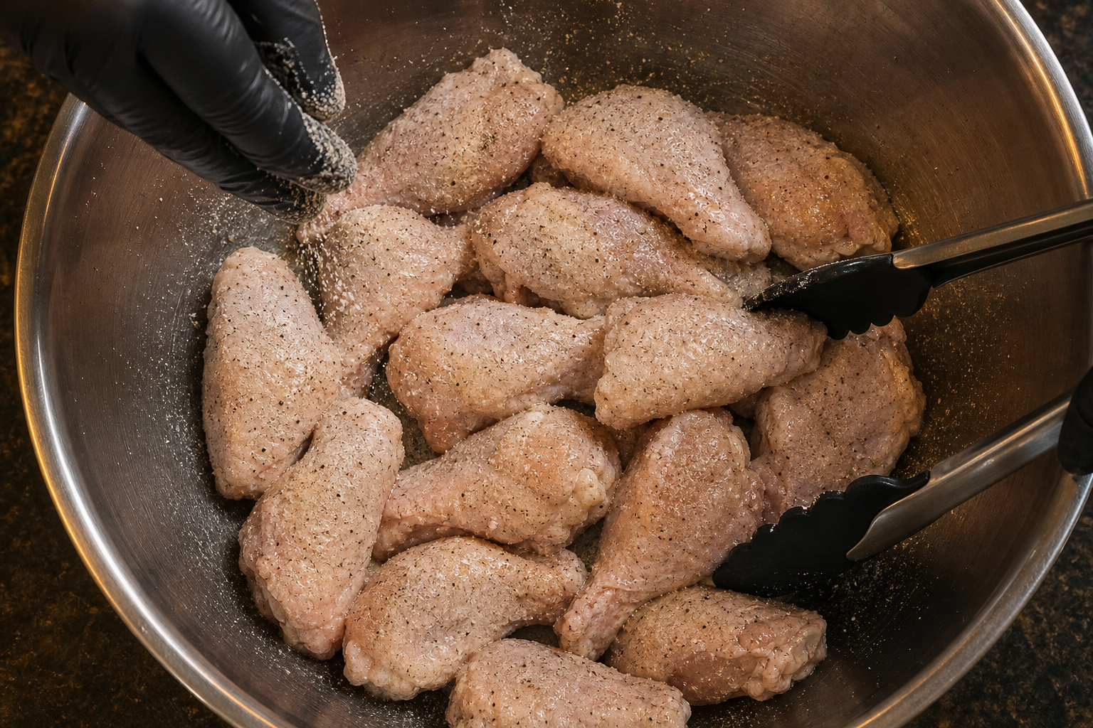 Sazonar las alitas para preparar Buffalo Wings