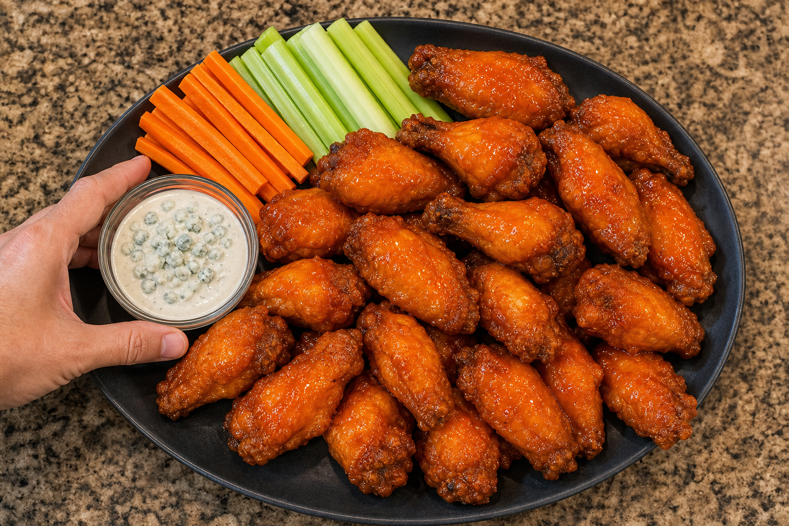 Servir con guarniciones para preparar Buffalo Wings