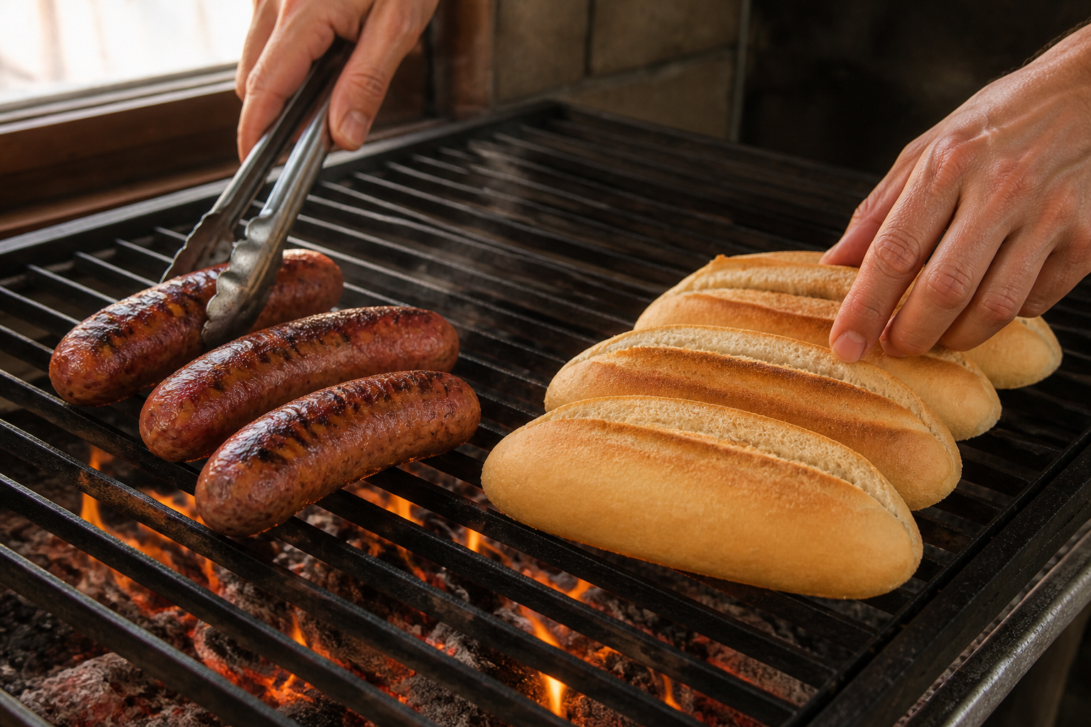 Tostar los panes para preparar Prepara Choripán Argentino con Chimichurri, un clásico de Argentina